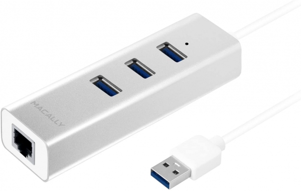 Macally Aluminium 3 Port USB 3.0 Hub mit Gigabit Ethernet Adapter